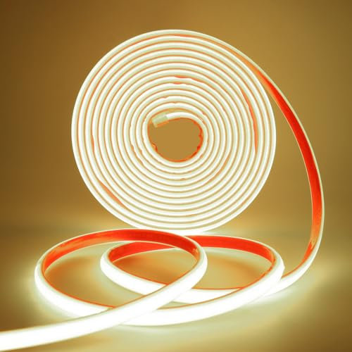 Wisada AC220-240V Neon LED Streifen Selbstklebend, 50M 288LEDs/m Superhell Flexible FCOB LED Leuchtband (Schnitt alle 50cm), IP65 Naturweiß COB LED Band mit Stromkabel für Weihnachten, Party-Deko