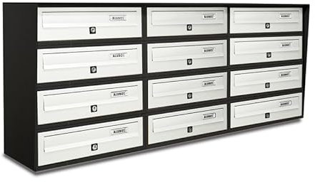 ALUBOX Slim Briefkastenanlage 12 Fächer 50x116x30 cm aus Verzinktem Blech und Aluminium Außenbriefkasten mit Entnahmeschutzsystem und Wasserbeständigkeit (ANTHRAZIT UND Weiss)