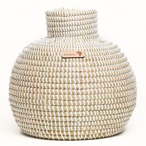 YAADU Jarrón trenzado, altura aprox. 24 cm, jarrón de flores, jarrón tejido para hierba de las Pampas, jarrón decorativo natural, macetero, macetero, maceta, maceta, maceta, cesta trenzada, modelo
