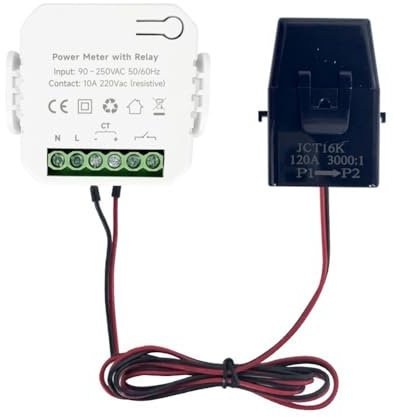Pluuttiem Tuya Smart WiFi Power Meter AC90 – 250 V con morsetto CT KWh Power Monitor statistiche di corrente Smart Life APP, 120 A CT durevole, facile da installare, facile da usare