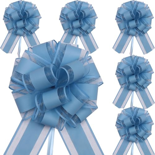 6 Stück 17 cm Große Ziehschleifen Blau Geschenkschleifen mit Band Dekorative Schleifen zum Verzieren von Geschenken, Tüten & Hochzeitsdekoration Ideal für Geburtstag, Weihnachten, Valentinstag