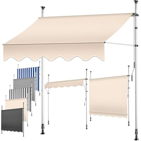 KESSER® Toldo con manivela y cadena de luces LED, toldo para balcón, sin agujeros, resistente a los rayos UV, altura regulable e impermeable, protección solar para balcón, terraza y jardín, 150 cm