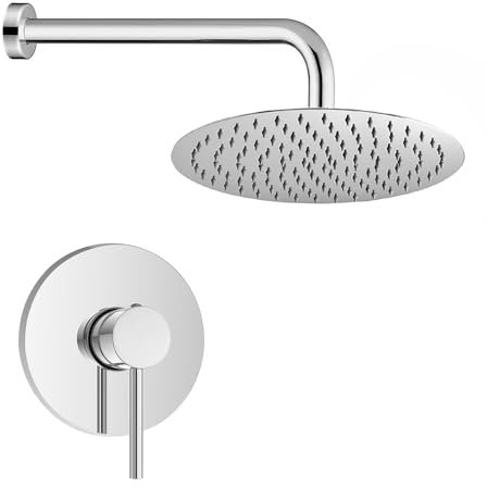 Set Doccia Tondo York In Acciaio Color Cromo Con Miscelatore Senza Deviatore, Braccio 35 Cm, Soffione 20cm