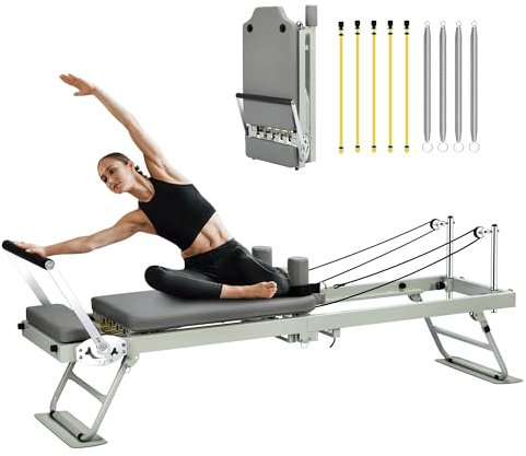 Pilates Reformer, klappbarer Reformer Pilates Maschine & -Ausrüstung für den Heimgebrauch und das Gym-Training, geeignet für Fortgeschrittene und Anfänger, bis zu 400 Pfund Tragkraft, Schwarz