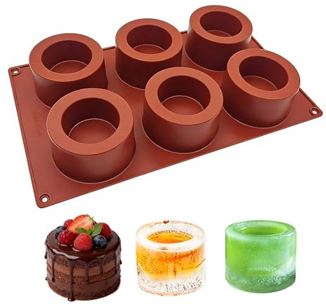 duoyif Stampo in silicone cilindrico cavo Ø 7,2 cm altezza 4 cm 6 cavità stampi cubetti di ghiaccio cilindrici in silicone stampo a forma di cilindro per cioccolatini dolci ghiaccioli gelatina senza