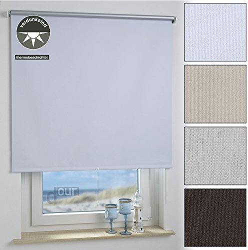 ourdeco® Rollo, Springrollo, Thermorollo, Verdunklungsrollo, Schnapprollo; Stoffbreite: 58 x Auszugslänge: 180 cm leinen Silber; Thermo-Beschichtung