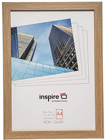 Hampton Frames A4 Photo Frame 21x30cm Natural Wood Effect Pack of 1, Acrylic Front, Fixing Clips, Portrait or Landscape, For Certificates Photos Artwork