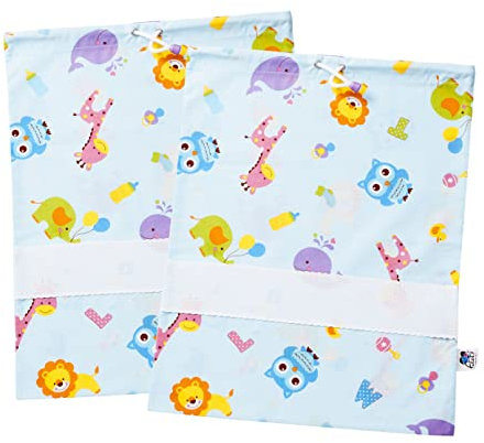 Filet - Set 2 Sacchetti Asilo in cotone 100% con stampa Lettere e Animali | Inserto in Tela Aida da Ricamare | Made in Italy | 42 x 34 cm | Ideali per il cambio, per le scarpe, per lo sport