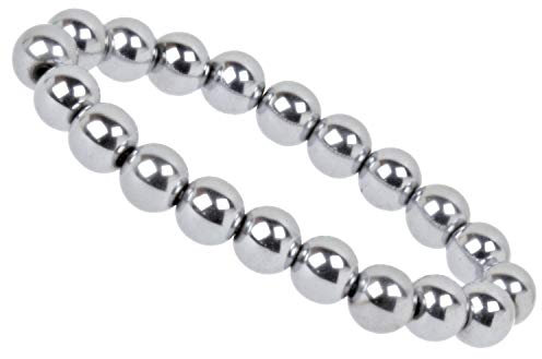 ELEDORO Stretch Armband aus echten Edelsteinen-Perlen 10mm: für Energie und Harmonie (Hämatit silber)