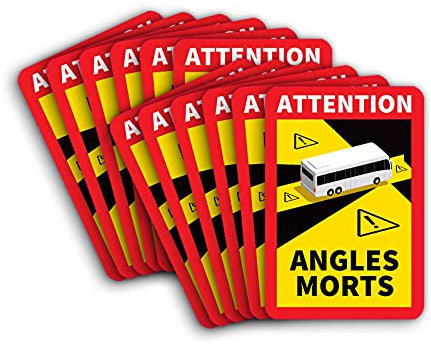 12 Stück Attention Angles Morts Magnetschilder 25 x 17 cm Magnet für Bus und Wohnwagen Warntafel Hinweiszeichen Schild Frankreich mit UV Schutz