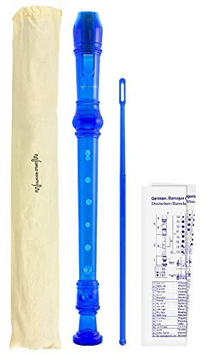 World Rhythm WR-801 Flûte à bec scolaire, flûte à bec 3 pièces, comprenant une baguette de nettoyage, un tableau des doigtés et un sac de transport - Bleu
