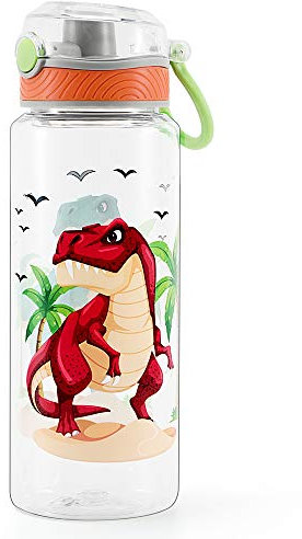 Home Tune Cute Water Bottle, BPA FREE Tritan, Leak Proof, Easy Clean, Carry Handle, 680ml - Dinosaur