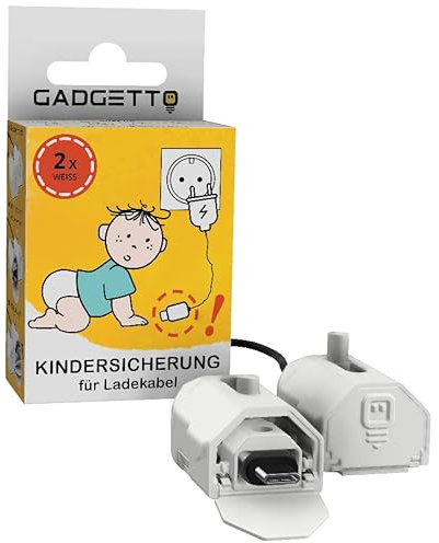 GADGETTO 2x Kindersicherung Handy Kabel weiß Ladekabelsicherung Knickschutz Babysicherung Geschenk Schwangere & Eltern USB-Sicherheitsabdeckung Schutz Kabel & Kontakte