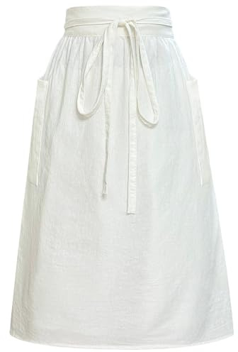 Cityelf Cotton Linen Half Apron for Women with Waist Ties Large Pockets for Cooking Painting Cosplay Stage Performance