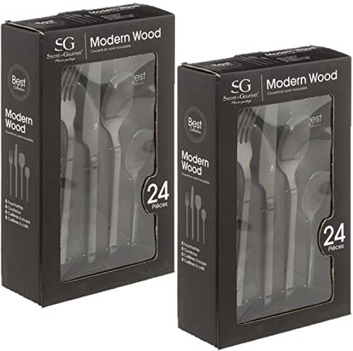 Modern Wood - Set di 2 posate in acciaio INOX, 48 pezzi, colore: Nero opaco