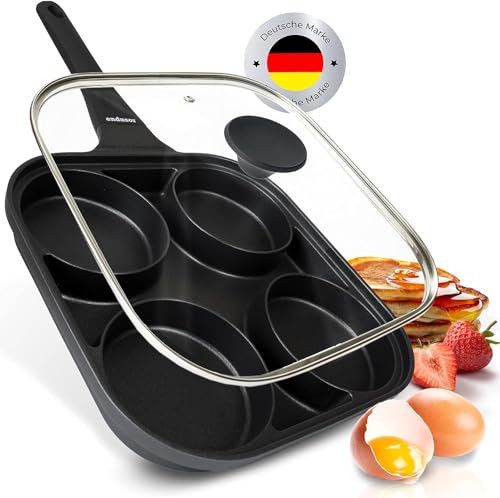 endusor Padella pancake e uova fritte - 27 cm padella per pancake antiaderente con coperchio | Per Fornelli a Induzione Gas Ceramica Elettrici Alogeni| Piastra a 4 stampi per Pancakes Uova Fritte