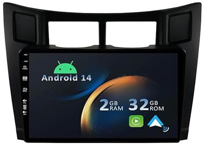 YUNTX Android 14 2 Din Radio con navigazione per Toyota Yaris XP90 (2005-2012):[Integrato CarPlay/Android Auto/DSP/GPS]-IPS 2.5D 9 Touch screen-DAB/Bluetooth 5.0/Controllo del volante/Mirror-Link