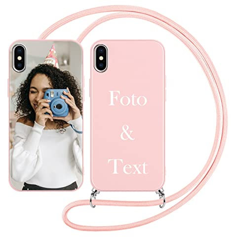 Yoedge Handykette Personalisierte Handyhülle für Apple iPhone X Hülle mit Band Kordel 5,8,Selbst Gestalten/personalisiert mit Foto Bild Text Individuelle Schutzhülle Rosa Cover für iPhone X Case