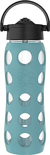 Lifefactory Wasserflasche aus Glas mit schwenkbarem Strohhalmverschluss, 625 ml, Aquamarin