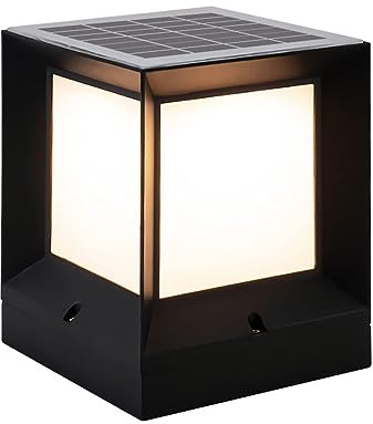 Luces Exteriores para Postes y Farolas LED Solares Jardin, Luz de Pedestal Negra Regulable con Mando A Distancia para Patio