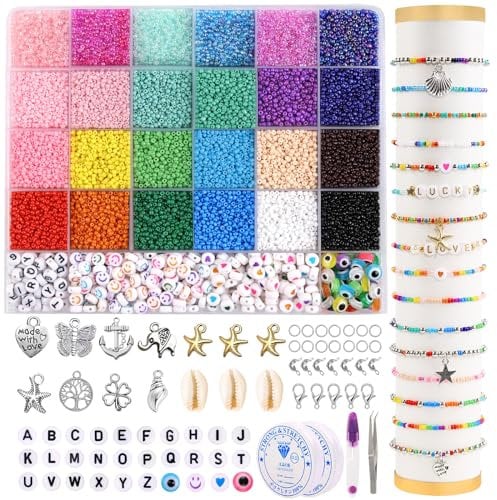 JOLCEEY 12000pcs Glass Seed Beads for Bracelet Making Kit, 24 Colors 2mm Small Glass Tiny Waist Beads Friendship Bracelet kit for Girls Jewelry Making DIY Craft Bracelet Necklaces