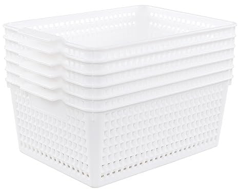 Kiddream Large Storage Baskets, Plastic White Baskets Set of 6