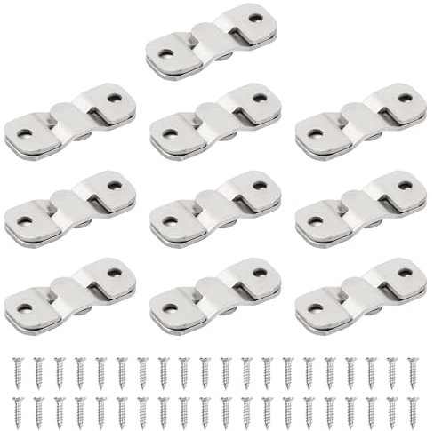 10 paia di supporti nascosti da incasso, 44 x 19 mm, ganci a incastro, in acciaio inox, ferro da parete con viti per connettori di mobili, montaggio a parete, specchio