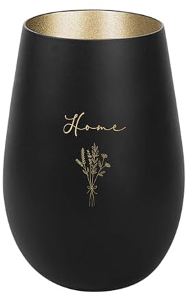 Der-Porzellan-Laden Windlicht mit Gravur Home, Schwarz Gold | Teelichthalter aus Glas mit Spruch, Tischdeko modern