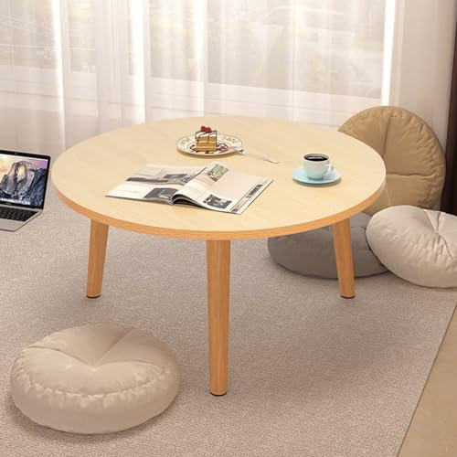 HshDUti Mesa de Centro Redonda para Sala de Estar - Baja, Pequeña con 4 Patas de Madera - Mesa Auxiliar para Sofá, Comedor y Té