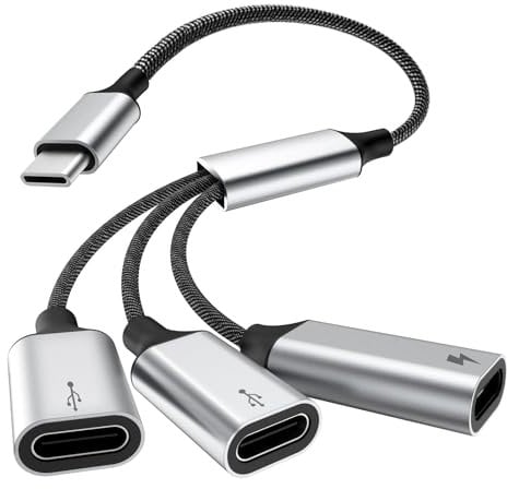 TiMOVO USB C Splitter Kabel, USB C Stecker auf 3 USBC Buchsen Adapter mit Schnellladung Datenübertragung, 3-in-1 OTG Typ C Kabel für iPhone 15/16/Pro/Pro Max/Plus iPad Pro/Air Mac Samsung