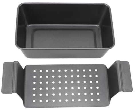 Kastenform mit Fettauffangschale, 21 x 11 x 6 cm Rechteckig Brot Backform Schwarz Karbonstahl Antihaftbeschichtung Kaiser Kuchenform für Backen Zubehör, Auflaufform