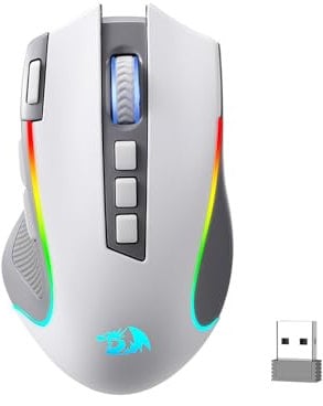 Redragon M612 PRO RGB Gaming Ratón 8000 DPI con cable/inalámbrico Gamer Mouse con 9 botones programables y 6 modos de retroiluminación BT & 2.4G Soporte de software inalámbrico, gris y blanco
