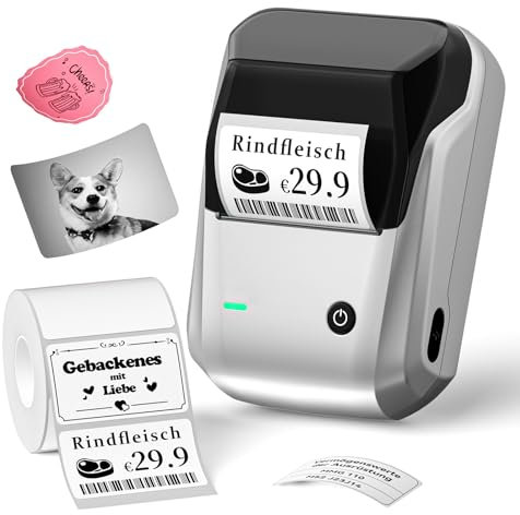 NIIMBOT Etikettendrucker B1, Etikettiergerät Beschriftungsgerät Selbstklebend Tragbarer Label Printer für Kleine Unternehmen, Logo, Adresse, Bürobedarf kompatibel mit Handys PC, Silber
