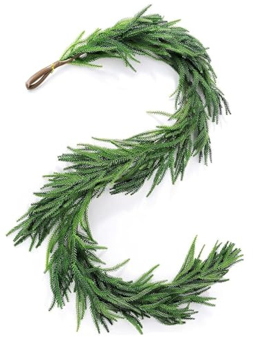 Christmas Garland Norfolk Pine Artificial Pine Greenery Cypress Garland Decoration for Outdoor Indoor Christmas Table Fireplace Wall Home Decor (6ft / 1.8m)