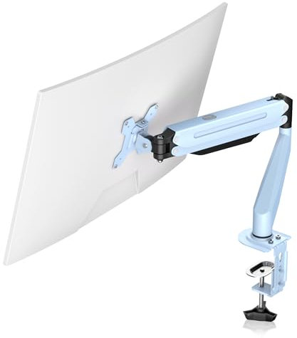 Suptek Single Monitor Arm Gas Spring, Monitor Arm Desk Mount for 17-32 Monitors up to 10kg, Tool Free Height Adjustable Screen Arm with Tilt Swivel Rotation, VESA 75/100mm, C-clamp/Grommet Options