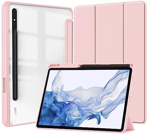 QJONSIU Funda Compatible con Samsung Galaxy Tab S10 Ultra, [Función de Soporte] Funda Ultrafina de TPU Blando, Acrílico Claro Antiarañazos Funda Case-Rosa