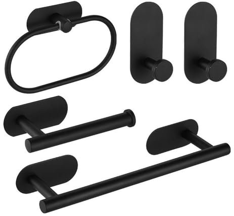 Badezimmer-Zubehör-Sets ohne Bohren, schwarz, Handtuchhalter, Stange, Ring, Bademantel, Kleiderhaken, Hardware, 1
