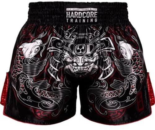 Hardcore Training Muay Thai Shorts Herren Kickboxen Boxen MMA Kampfsport | Shorts für Muay Thai, Kickboxen, Boxen und MMA, lockerer Schnitt mit Seitenschlitzen und breitem Gummibund mit Kordelzug