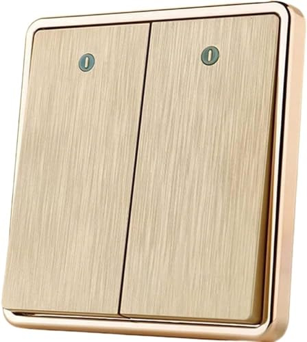 Wall Light Switch,86 1-4 Gang 2 Way Champagne Gold Panel Switch Wall Light Metal Panel Switch Flame Retardant Switch Concealed Control Switch Minimalist Household Switch(2 Gang 2 Way)
