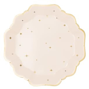 Pappteller 21cm mit Goldrand und Sternen 6er Set - Partyteller Einwegteller plastikfrei - Partygeschirr für Geburtstag Ramadan & Eid - Partydeko Tischdeko & Partyzubehör - Creme Gold