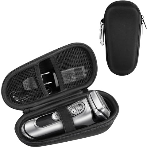 AOGOE Reiseetui für Elektrorasierer für Braun Series 3/5/7/9, Tasche Etui für Braun mit Bbnehmbarem Karabinerhaken, Schwarz Rasierer Hart Case Schutzhülle Reiseetui für Elektrorasierer