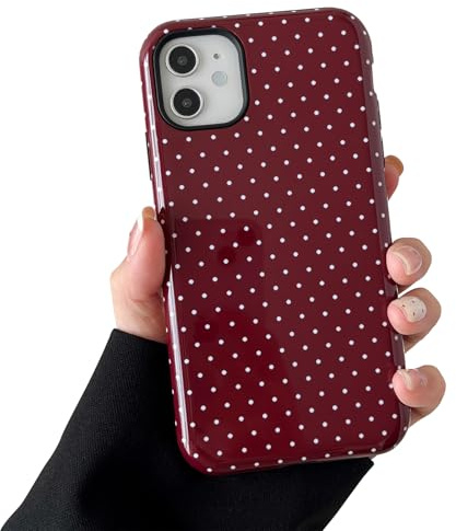 Sayoaho Compatible with iPhone 11 Case, Fashion Cute Polka Dot Pattern Aesthetic Design for Women, Soft TPU and Hard Back Shockproof Phone Case for iPhone 11 6.1 inch, Wine Red