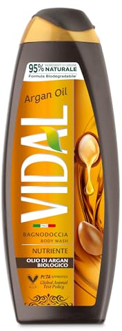 Vidal - Bagnoschiuma Argan Oil, Formula Nutriente, con Olio di Argan, Dermatologicamente Testato, 500ml (Confezione da 6)