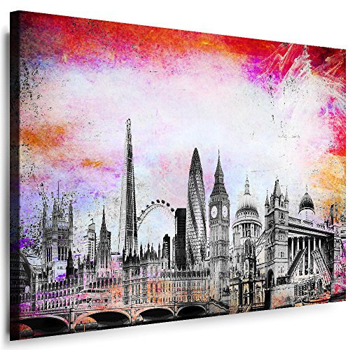 London Wandbild - 120 x 80 cm Querformat Bild - Leinwand mit Rahmen (Leinwandbild) Städte Kunstdrucke Skyline, Turm, Brücke Wanddeko St-01-27