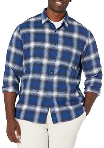 Amazon Essentials Men's Slim-Fit Long-Sleeved Plaid Flannel Shirt (Limited Edition Colours) - Discontinued Colours, Blue White Plaid, S