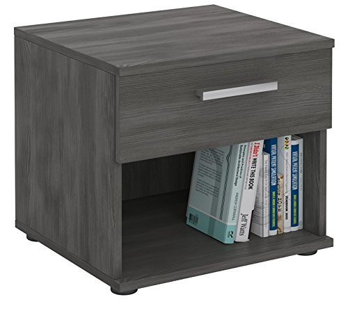 CARO-Möbel Nachttisch Nachtschrank Nachtkommode Mary esche grau, 42 x 38 x 30 cm, mit Schublade und offenem Fach
