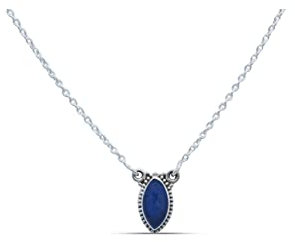 mantraroma Kette 925 Silber Lapis Lazuli blauer Stein Edelstein Collier Silber Damen Sterling Silber Halskette Geschenk (MCO-011-06)