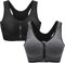 Zoerea Sports BH Damen Push Up Zip Front, 2er Pack Impact Yoga Bra, Gr.-S: Fit 70A 70B 70C 70D, Schwarz und Grau