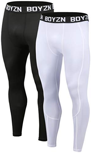 Boyzn 2er Pack Kompressionshose Herren, Sport Leggings Laufhose Lang Unterhose, Atmungsaktiv Tights Baselayer Fitness Leggings Sporthose Trainingshose für Fitness Joggen Basketball Black/White-3XL