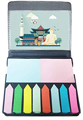 Haftnotizen in Seoul, Korea, selbstklebende Notizen, farbige Seitenmarkierer-Box
